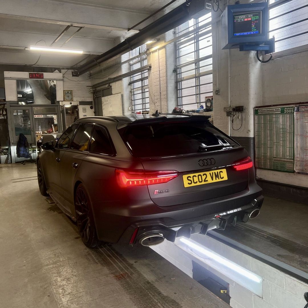 Audi RS6 Avant on the MOT test bay at 5 Star Motors