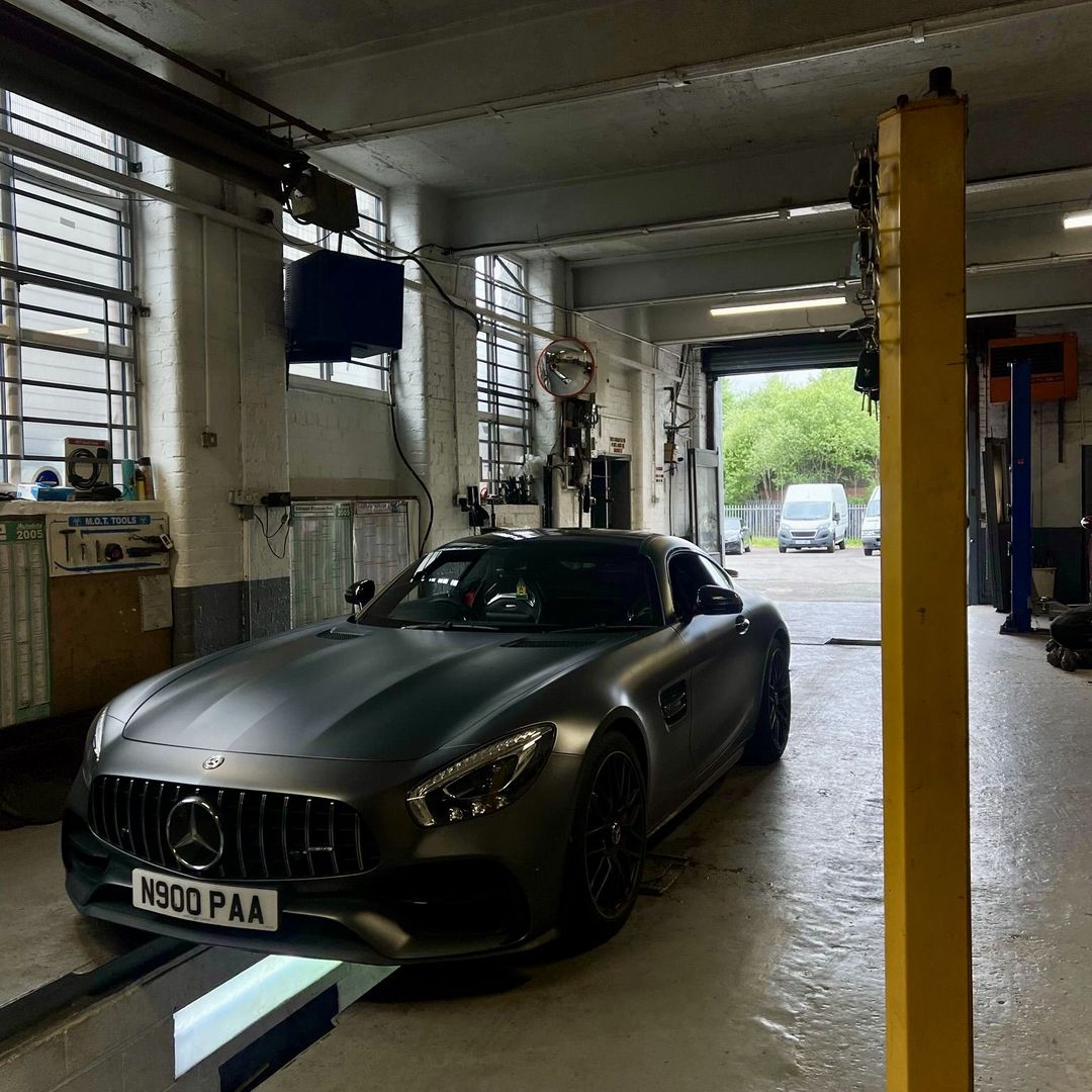Mercedes-AMG GT in the workshop at 5 Star Motors, Rochdale