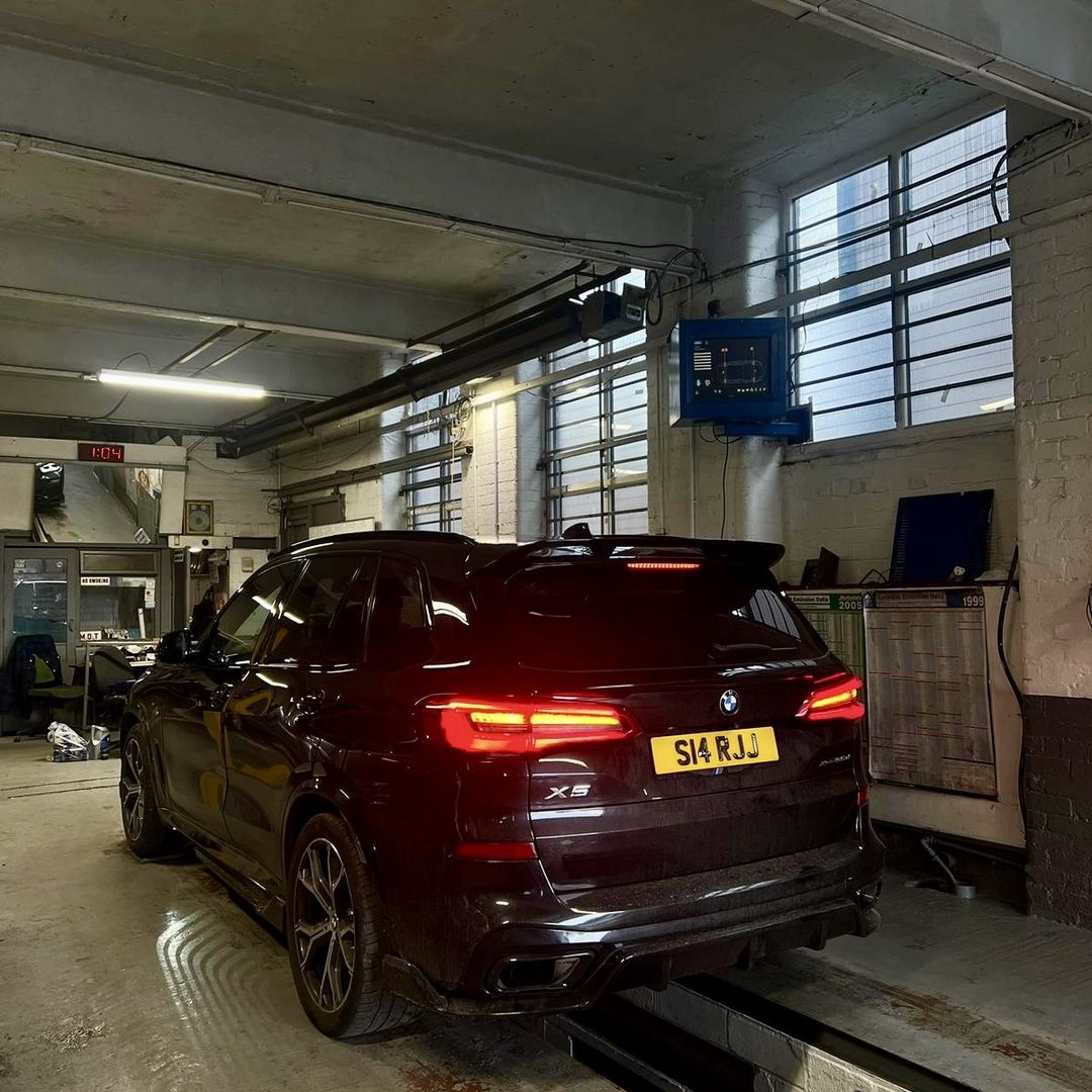 BMW on the MOT bay at 5 Star Motors, Rochdale